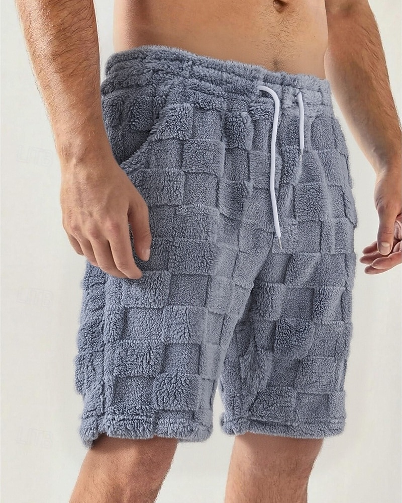 Men's Shorts Casual Shorts Pocket Elastic Waist Fleece Plain Warm Breathable Knee Length Outdoor Vacation Daily Wear Vacation Fashion Black Gray Micro-elastic 2026 - $18.99 –P1