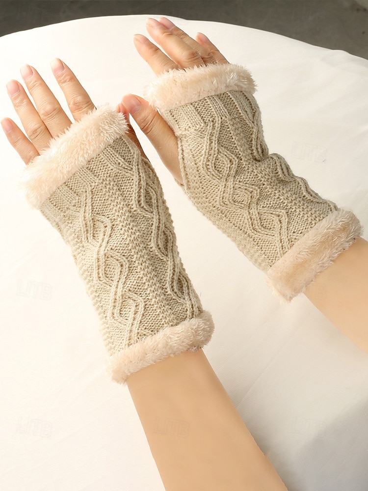 Strikkede fingerløse hansker til dame med fleecefôr for varme, tilgjengelig i flere farger, perfekt for vinter- og fritidsbruk 2026 - $9.99 –P4