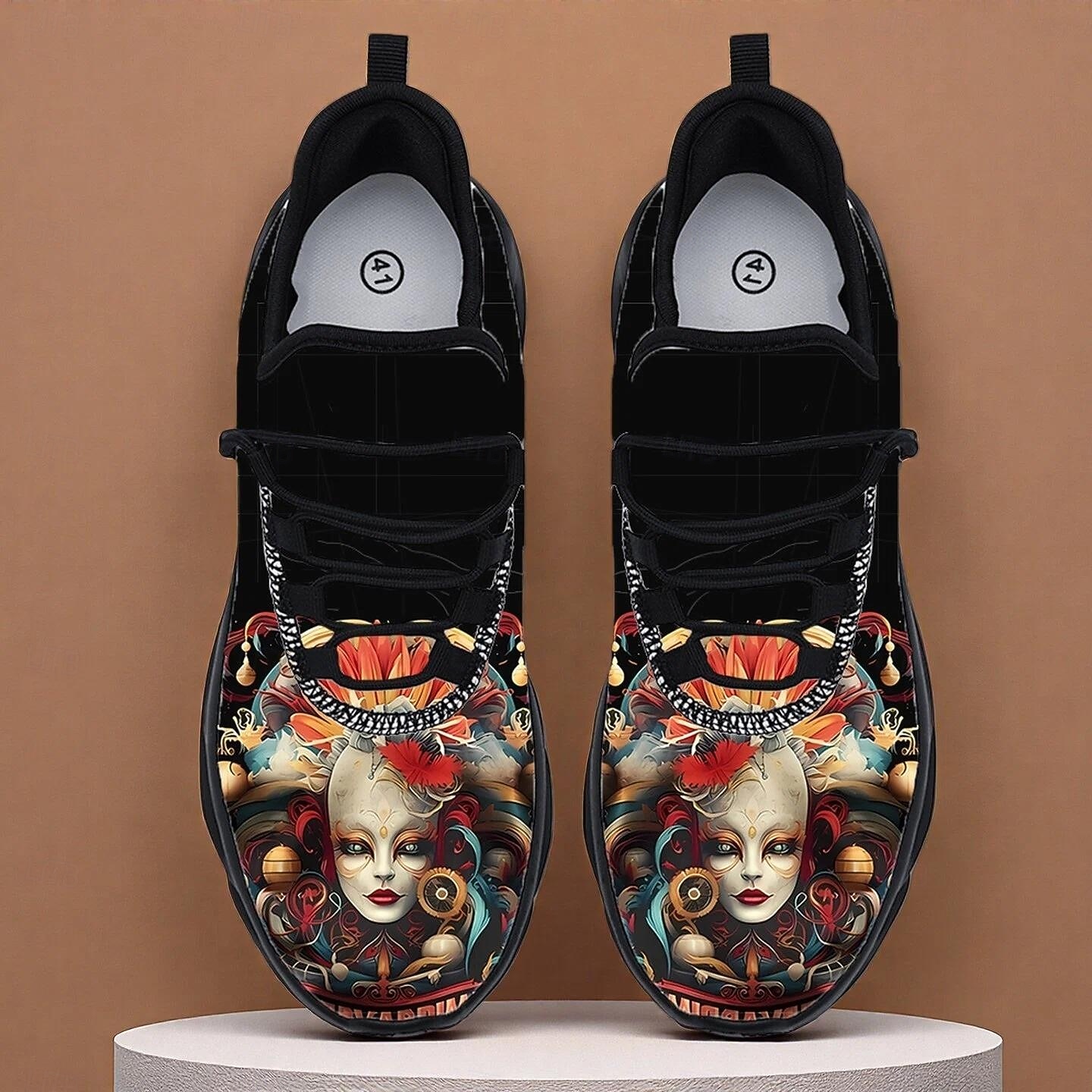 Men's Colorful Carnival Sneakers – Unique Hand-Drawn Art with Skulls and Vibrant Patterns, Perfect for Mardi Gras, Carnival Parades and Festival Celebrations 2026 - $42.99 –P1