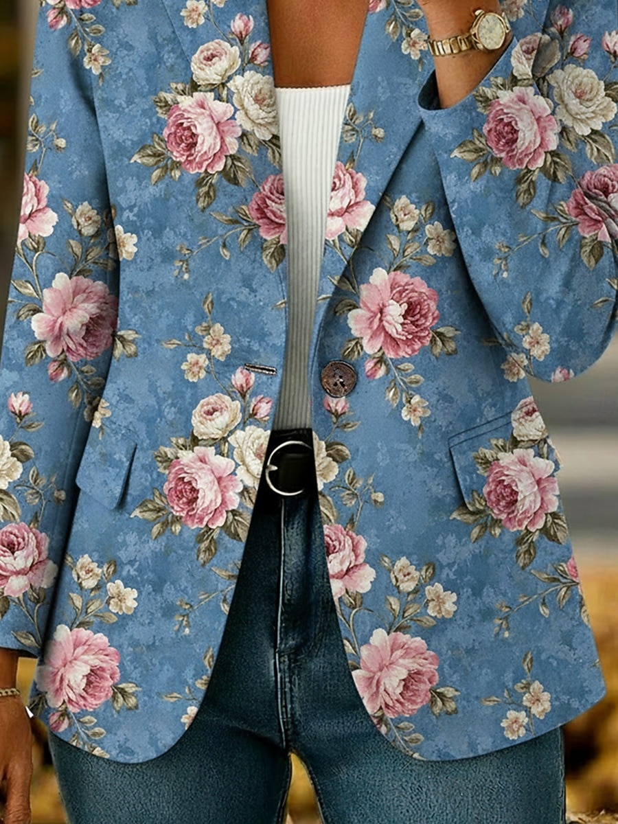 Pentru femei Blazer Cald Comfortabil Buzunar Nasturi Imprimeu Zilnic Casual Floral Vacanță Birou Casual Cu Un Nasture Regulat Răsfrânt Fit regulat Manșon Lung Îmbrăcăminte exterioară Albastru piscin 2026 - $43.99 –P2