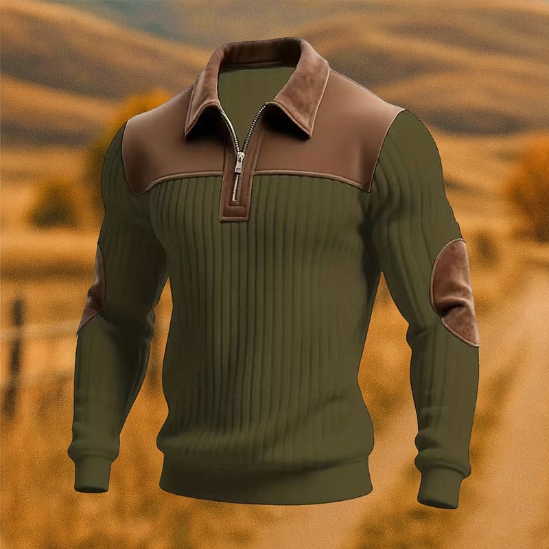 Miesten College Pullover-huppari Quarter vetoketjullinen collegepaita Ribattu neulos Musta Armeijan vihreä Laivaston sininen Khaki Harmaa Pystykaulus Tavallinen Tilkkutäkki Textured Kausaliteetti 2026 - $28.99 –P2