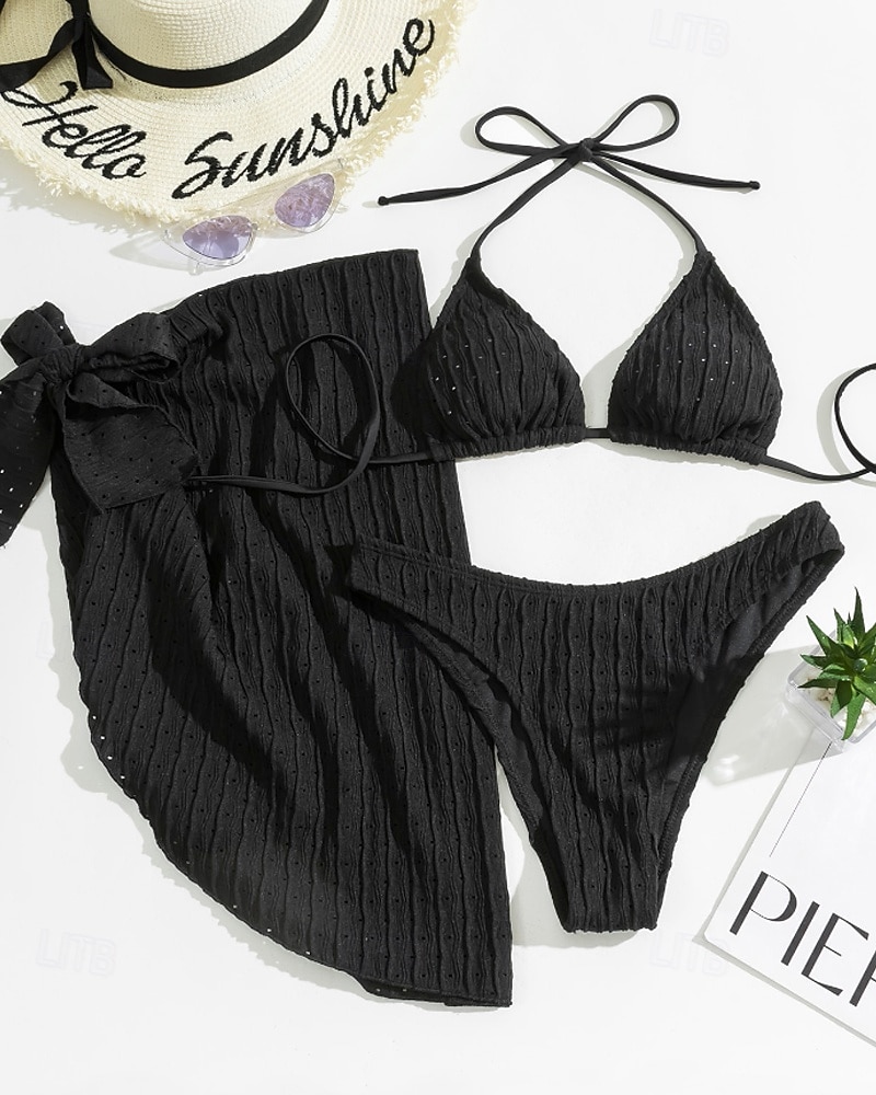 Pentru femei Costume de Baie Bikini Trei piese Fustă Costum de baie Fără Spate Costum de plajă Sexy Culoare solidă Gâtul halter Fără manșon Costume de baie 2026 - $18.49 –P6