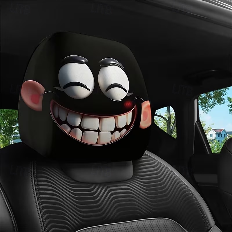 2pcs Cartoon Big-Eyed Face Printed Car Headrest Covers, Interior Decoration, Universal Fit, Washable, Easy to Install, Suitable for Long Trips Or Road Trips, Perfect Quirky Car Decoration 2026 - Kč154 –P16
