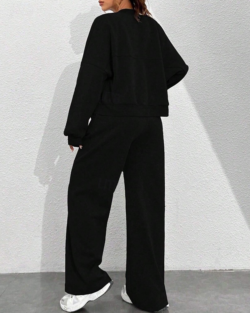 Per donna Tuta Set di Pantaloni Bolero Top Manica Lunga Collo alla coreana Tinta unica Coulisse Moda Streetwear Casuale Quotidiano All'aperto Nero Rosa Azzurro cielo Primavera Vestibilità regolare del 2026 a $49.99 –P19