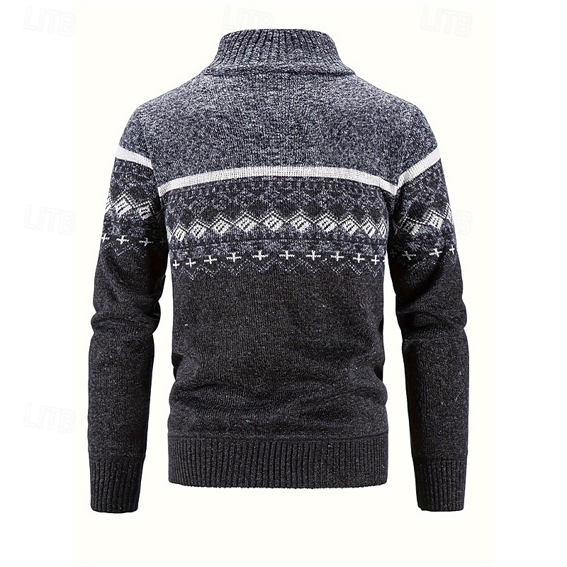 Per uomo Felpa Cardigan Maglione con Zip A Coste Maglia Top Regolari Lavorato a maglia Geometrico Collo Alto Neutro Moda Casuale Abbigliamento quotidiano Abbigliamento Autunno Inverno Blu Grigio del 2026 a $37.99 –P7
