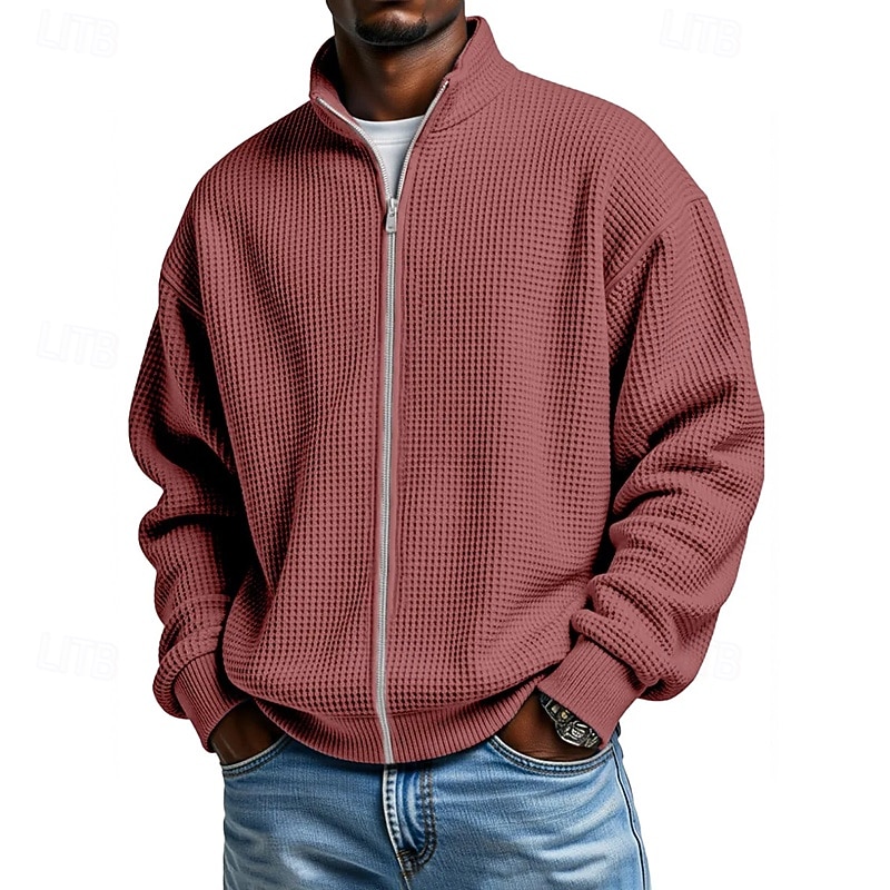 Herren Sweatshirt Waffel-Sweatshirt Pullover Kapuzensweatshirt Pullover Sweatshirt mit durchgehendem Reißverschluss Aprikose Schwarz Weiß Hellgrün Armeegrün Stehkragen Einfach Strukturiert Lässig 2026 - $28.99 –P7