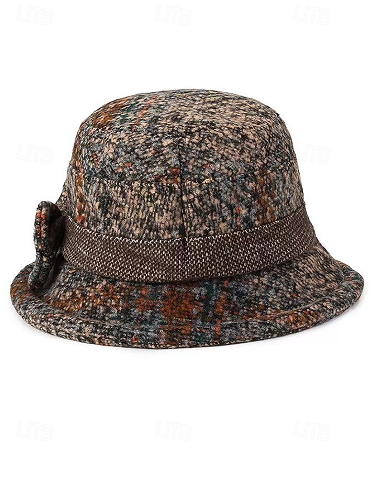 Damen-Mütze aus dickem Polyester mit Karomuster und Schleifendetail, erhältlich in verschiedenen Farben – perfekt für Herbst und Winter 2026 - $14.99 –P9