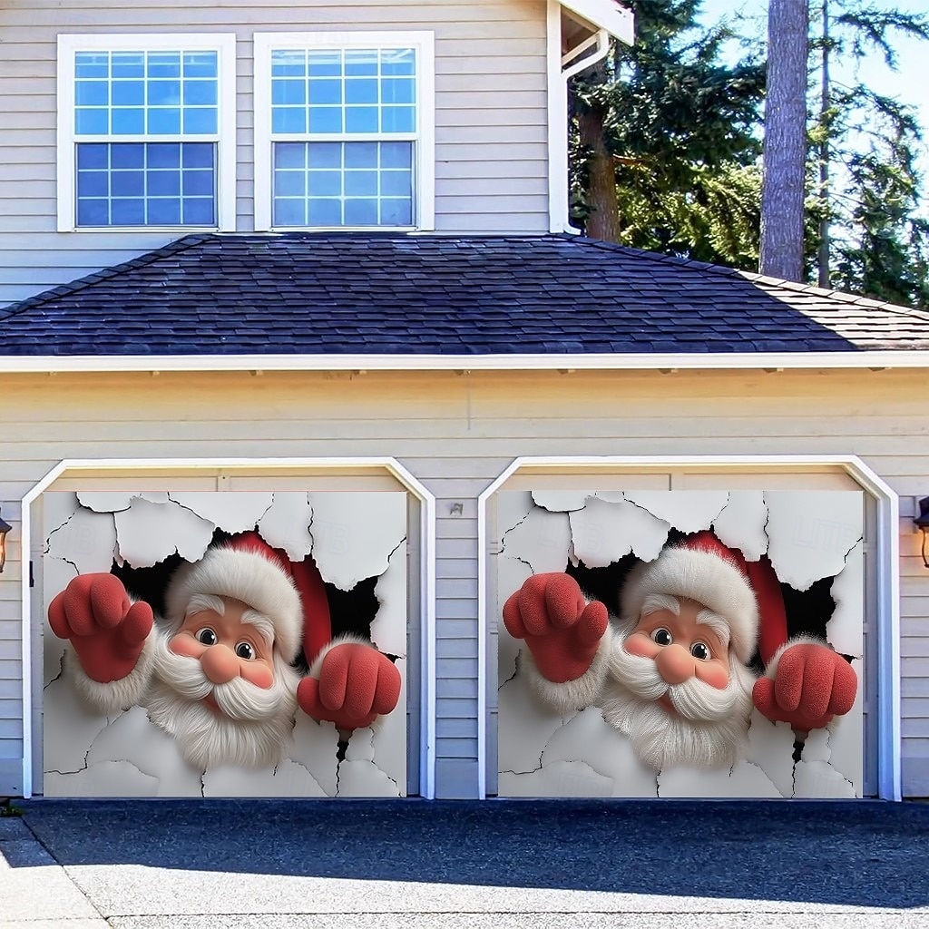 Christmas Garage Door Cover Santa Claus Breaking Through Wall Large Hanging Backdrop Outdoor Holiday Wall Banner Yard Home Festive 3D Party Decoration Seasonal Christmas Scene 2026 - $19.99 –P6