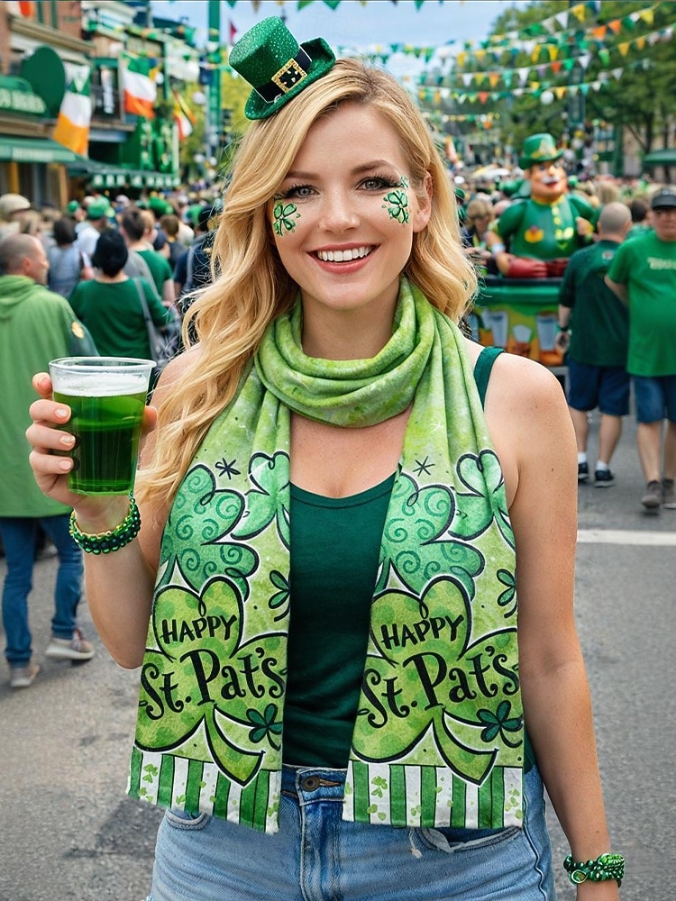 Damhalsduk i sammetskänsla i polyester för St. Patrick's Day, flera mönster, perfekt för St. Patrick's Day-firanden 2026 - $14.99 –P2