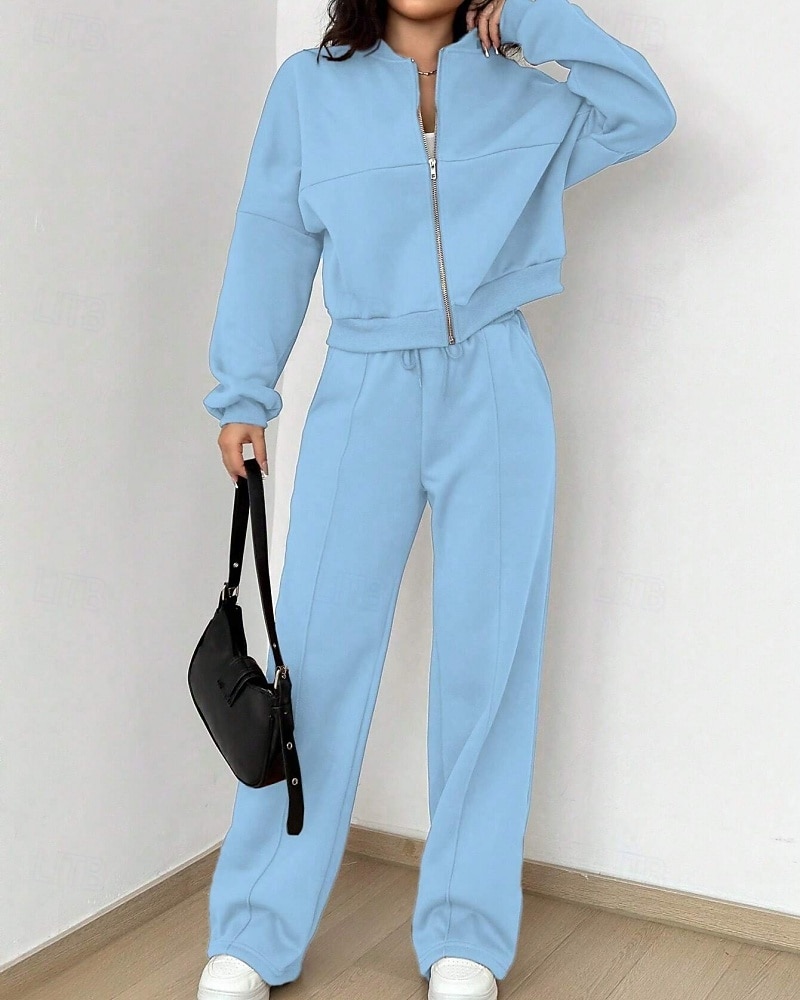 Per donna Tuta Set di Pantaloni Bolero Top Manica Lunga Collo alla coreana Tinta unica Coulisse Moda Streetwear Casuale Quotidiano All'aperto Nero Rosa Azzurro cielo Primavera Vestibilità regolare del 2026 a $49.99 –P16