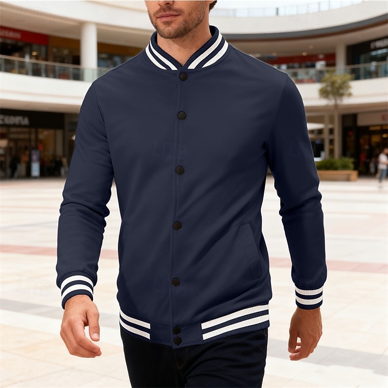 Per uomo Giacca Leggera Giacca Casual Giacca College Casuale Quotidiano Tasca Primavera Autunno A righe Streetwear Elegante Colletto Mao Regolare Nero Rosso Blu marino Blu reale Grigio chiaro Giacca del 2026 a $34.99 –P16