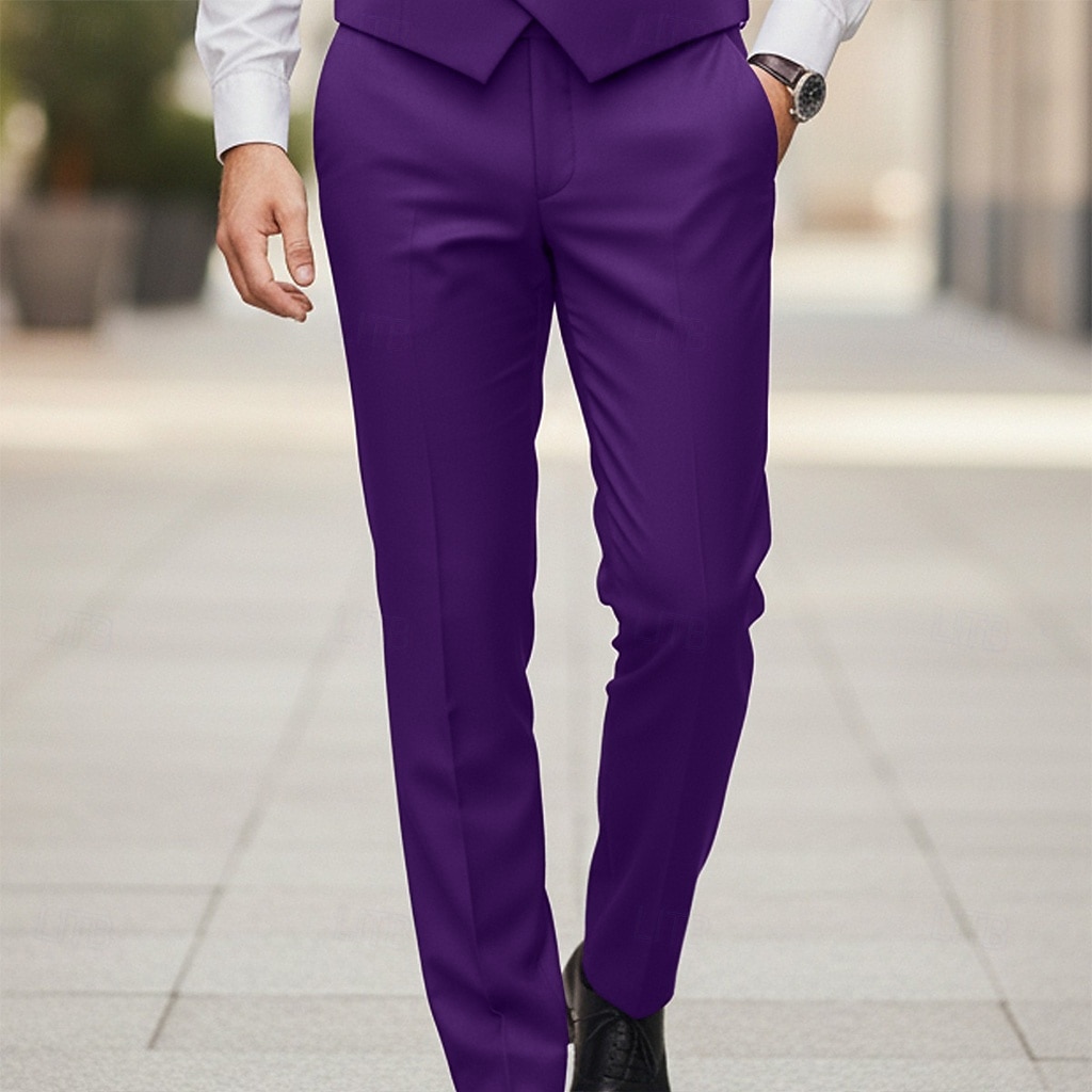 2026年 男性用 ビジネススーツ ビジネス スカイブルー パープル スーツ ノッチドラペル ソリッド テイラーフィット 2点セット  コレクション – $56.99 –P1