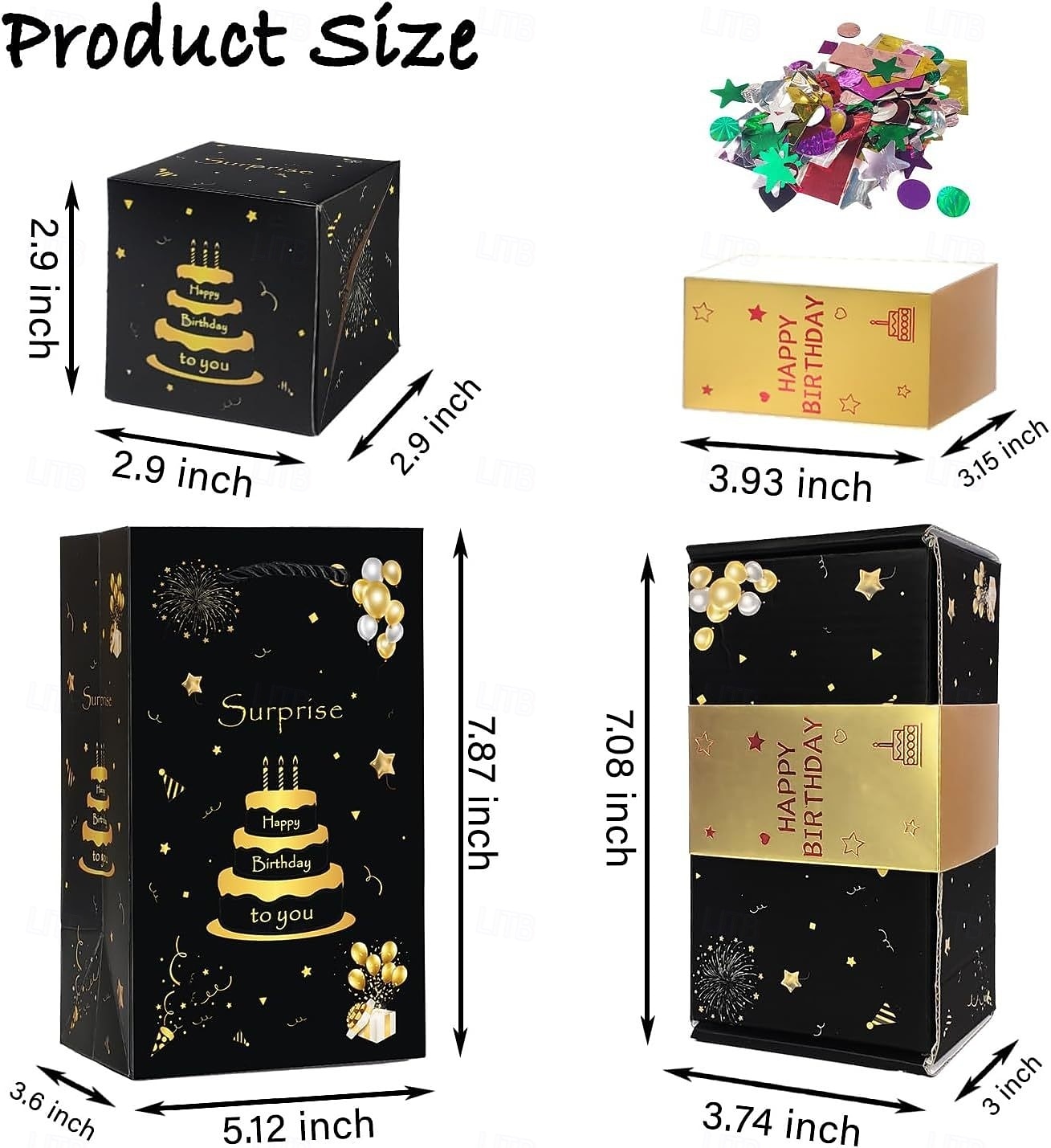 Overraskelseshoppeske bursdagsgaveeske med penger og konfetti - morsomt pop-up-design, svart med gulldetaljer, perfekt til bursdag eller spesielle anledninger, gaveeske til feiring 2026 - $13.99 –P14