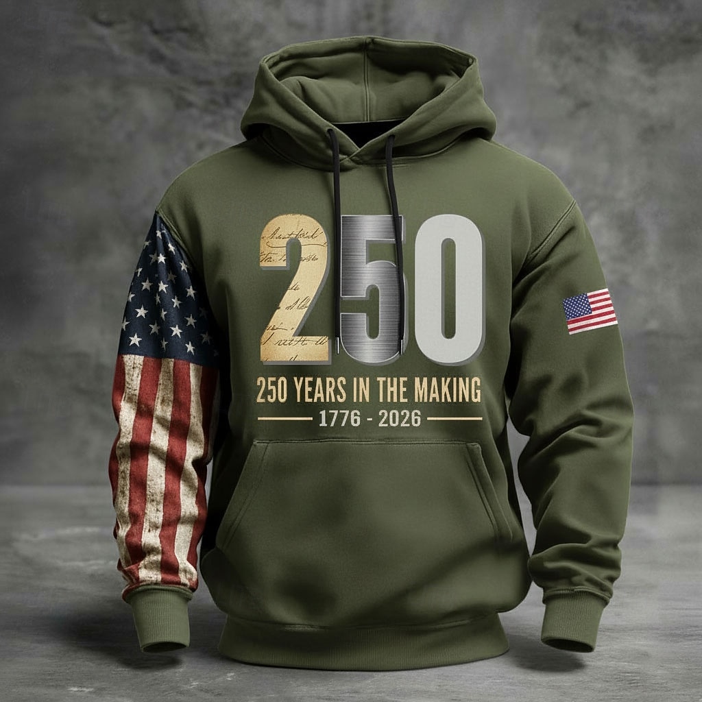 250. výročí Ameriky Pánské Kapuce Svetr s kapucí Dlouhý rukáv Festival Černá Námořnická modř Armádní zelená Šedá 3D tisk Zima Jaro & podzim Návrhář S M L XL 2XL 3XL 2026 - $31.99 –P5
