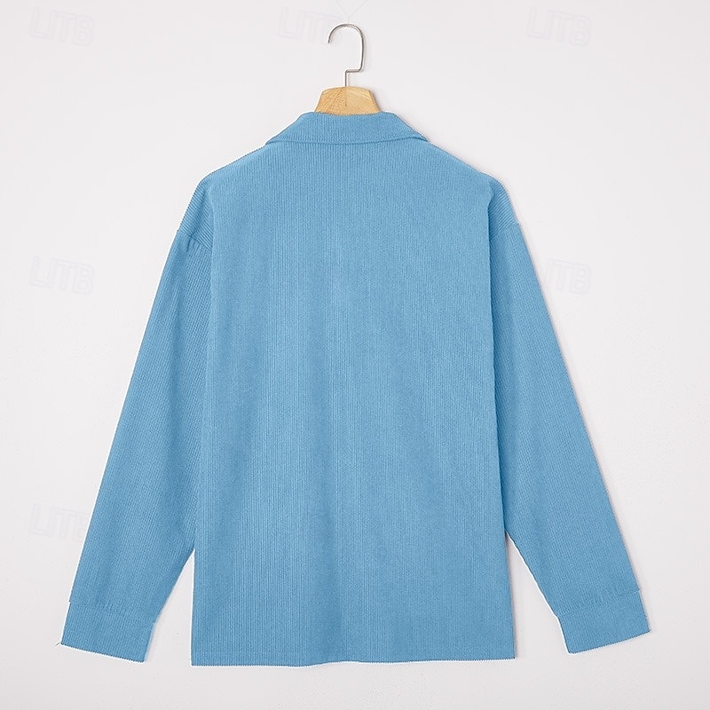 Homens Camiseta de Veludo Textura Casual Esportes Lapela Manga Longa Moda Básico Bloco de cor Botões Estriado Outono Primavera & Outono Outono & inverno Normal Preto Azul Marinha cáqui Cinzento Azul de 2026 por $25.99 –P4