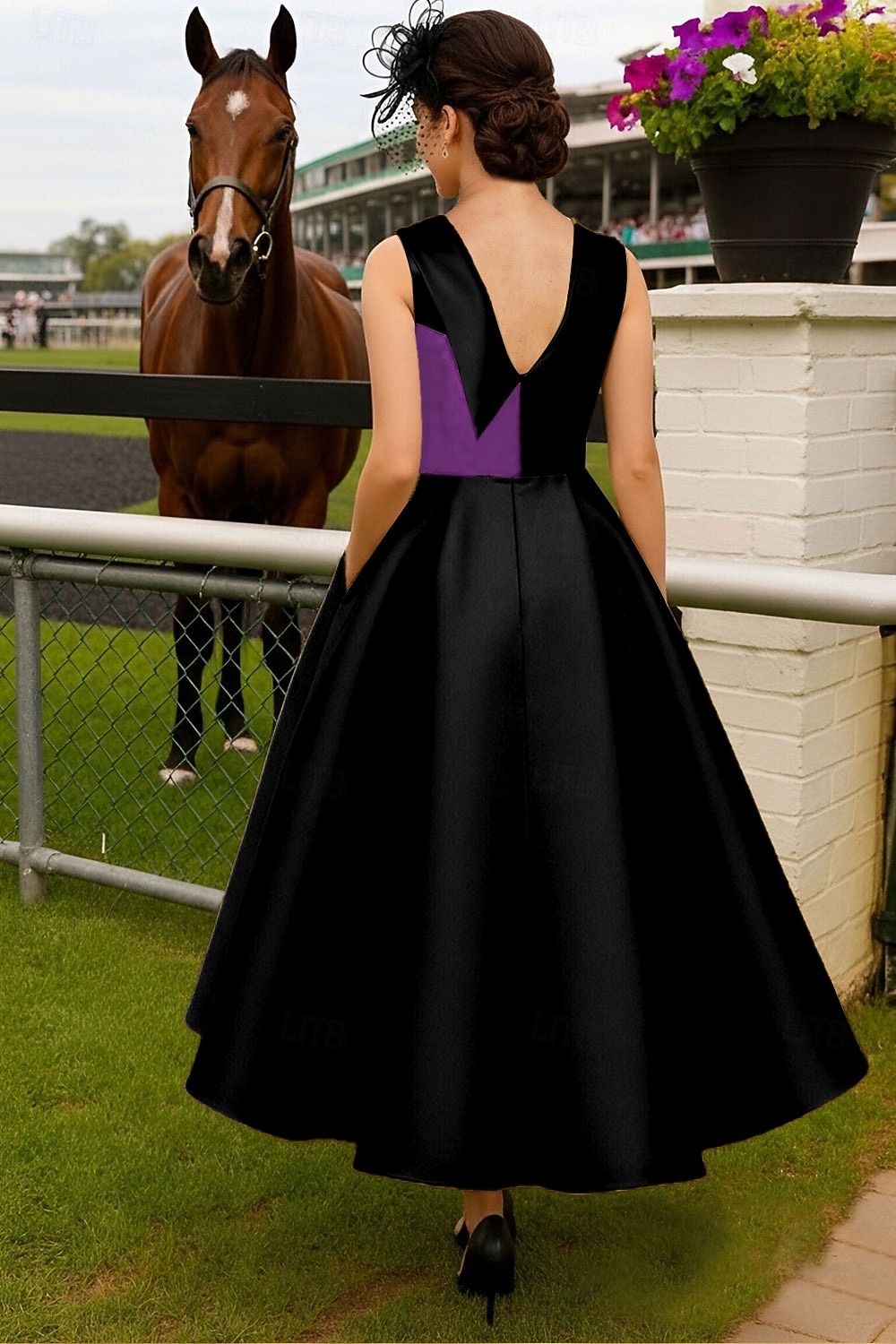 Linia -A Lungime Gleznă Rochie Derby Rochie Mama Miresei Fără manșon Stil Nautic Gât Înalt Elegant Kentucky Derby Satin cu Arc Bloc Culoare 2026 - $142.99 –P5