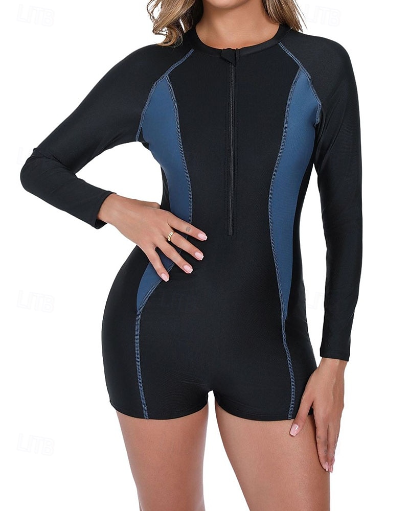 Damen Anti UV Shirt Badeanzug Badeanzüge Patchwork Reißverschluss Ultraleicht (UL) UV Schutz Elastisch Langarm Bademode Surfen Schnorcheln Frühling 2026 - $35.99 –P5