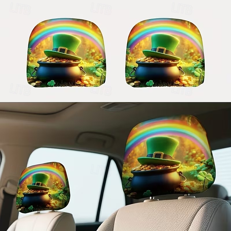 2 capas de encosto de cabeça para carro com trevo verde | compatíveis com todos os veículos, pretas &Adesivo para carro com estampa de trevo verde, design plano 2D, poliéster, fácil instalação - de 2026 por $7.99 –P4