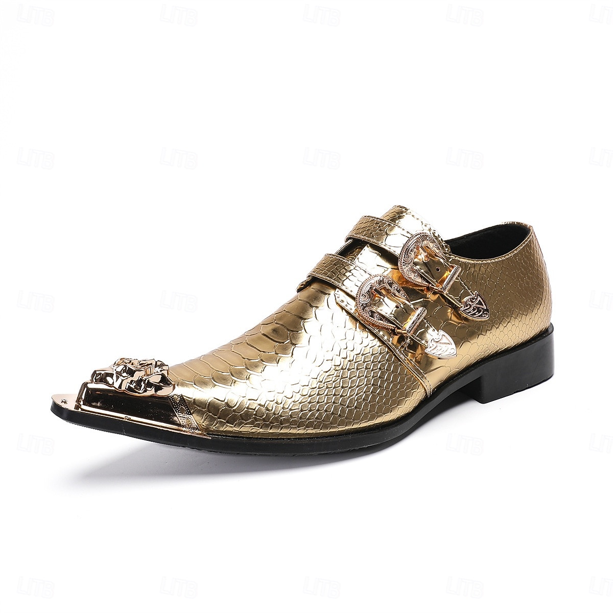 Herren Mardi Gras Gold Schlangen-Druck Doppel-Schnalle Loafer – Luxus 100% Premium Rindsleder Schuhe mit glänzendem Gold-Finish Perfekt für Karneval festliche Partys und besondere Anlässe 2026 - $109.99 –P3
