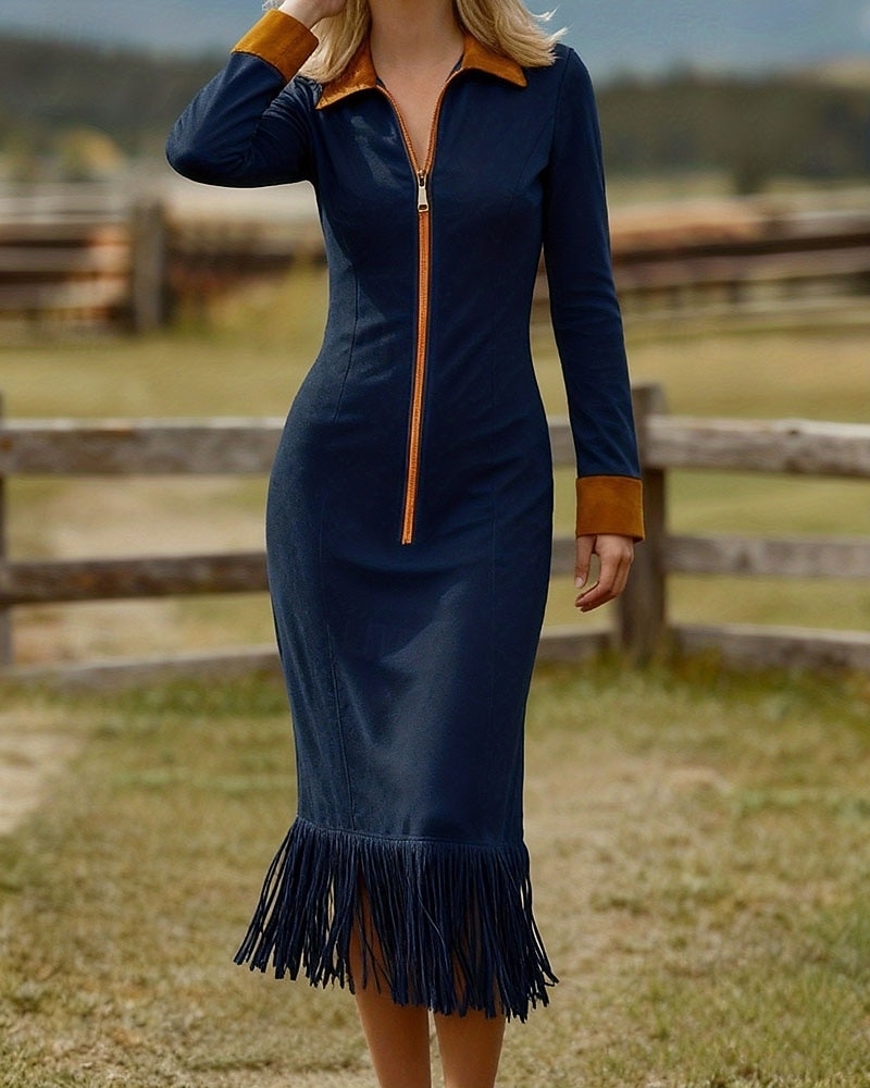 Mujer Vestido Midi Vestido bohemio Vestido informal Elegante Moda Moderno Diario Noche Fin de semana Ajuste regular Plano Manga Larga Cuello Camisero Azul Marino Primavera Otoño Invierno 2026 - $41.99 –P2