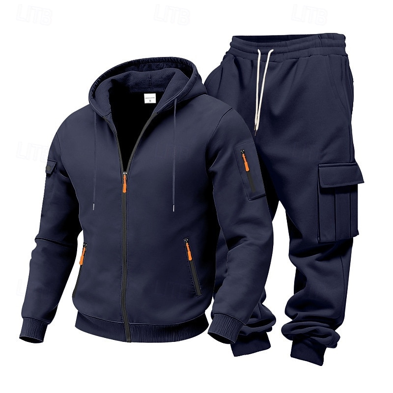 Men's Hoodie Tracksuit Hoodie & Pants Set Hoodie Daily Outdoor Vacation Daily Wear Drawstring Zip Up Plain Black Navy Blue Khaki Activewear Sports Fashion Fall 2026 - $54.99 –P25
