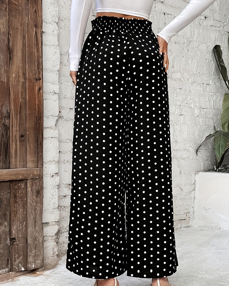 Mujer Fresco Chinos Vacaciones Ropa de calle Casual Longitud total Media cintura A Lunares Bolsillo Cintura elástica Estampado Confortable Comodidad Elástico Exterior Calle Negro Verano Primavera 2026 - $22.99 –P4