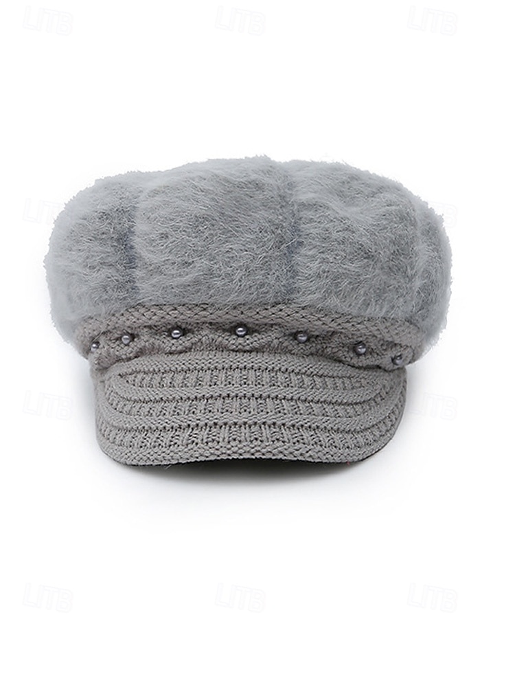 Dámská polyesterová čepice z umělé kožešiny, zdobená perlami, dostupná v několika barvách, ideální pro zimní outfity 2026 - $11.99 –P7