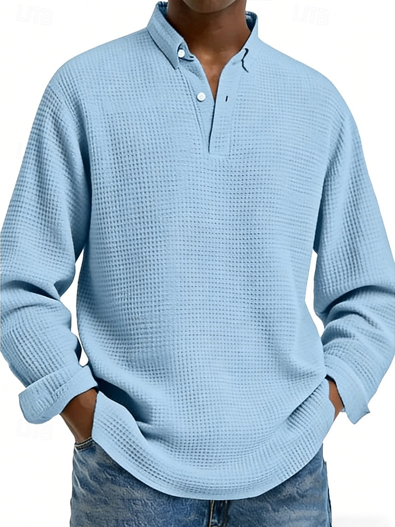 Hombre Camisetas polo con diseño de gofre Camisetas polo Casual Calle Diseño Manga Larga Básico Moderno Plano Botones Primavera Otoño Ajuste regular Negro Blanco Rojo Azul Marino Albaricoque 2026 - $29.99 –P1