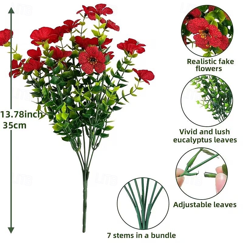10 Bundles Artificial Flowers Fake Plants - Fake Flowers Outdoor Artificial Plants Flowers Eucalyptus Leaves DIY Wedding Garden Porch Window Box Pot Planters Decor Room Decor Home Decor Valentine's Day 2026 - $20.99 –P3