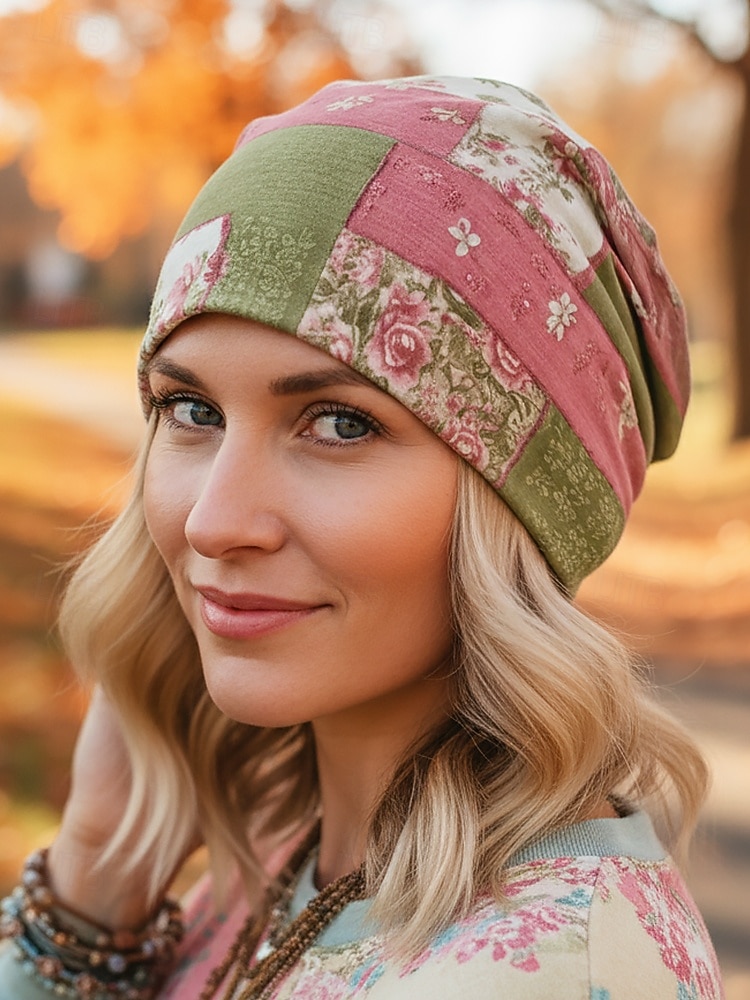 Женская эластичная шапка-бини из хлопковой смеси в стиле «богем», с разноцветным узором, можно носить как утеплитель для шеи, идеально подходит для повседневной носки и активного отдыха 2026 - $11.99 –P5