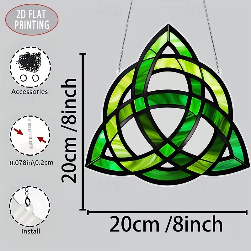 St. Patrick's Day Sun Catcher, Large Celtic Knot Window Hanging Decoration, Painted Glass Effect in Green, Gold, Black & Emerald 2026 - $10.99 –P2