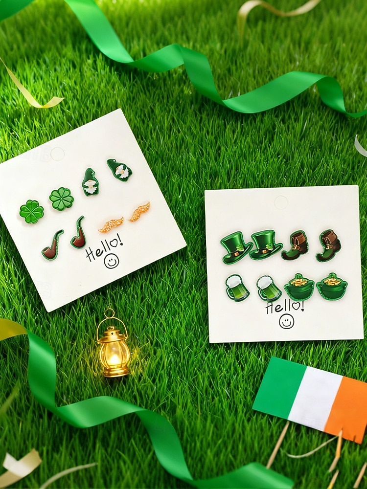 Sada dámských akrylových náušnic ke Dni svatého Patrika, zábavný design skřítka, půllitru na pivo a jetele, ideální na Den svatého Patrika, karneval i každodenní nošení. 2026 - $7.99 –P4