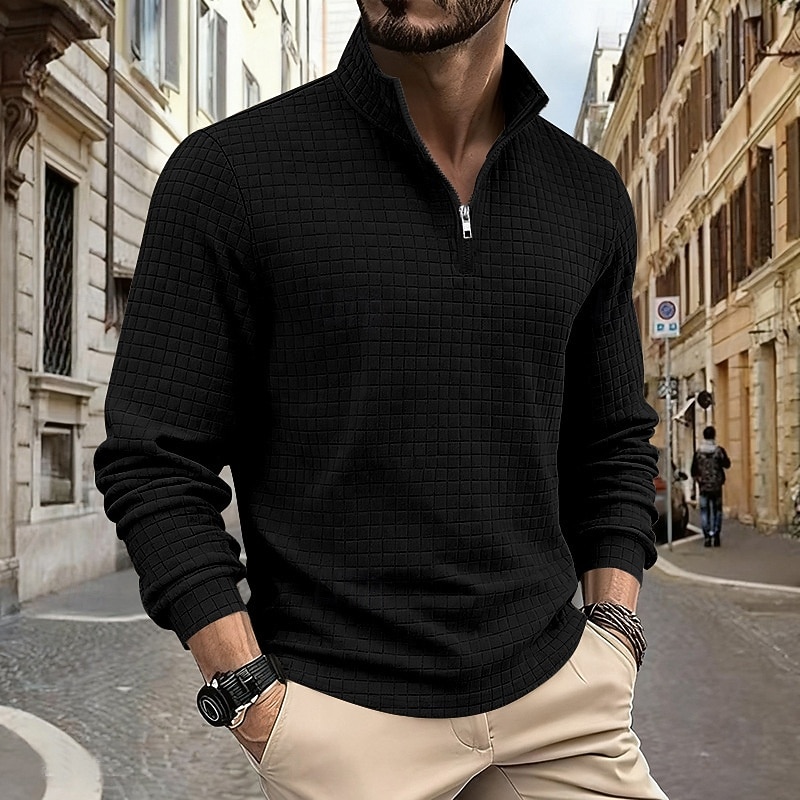 Per uomo Magliette Polo a Nido d'Ape Polo Vacanza Streetwear Zip a un quarto Manica Lunga Moda Essenziale Tinta unica Jacquard Primavera Autunno Vestibilità regolare Nero Bianco Vino Verde militare del 2026 a $22.99 –P10