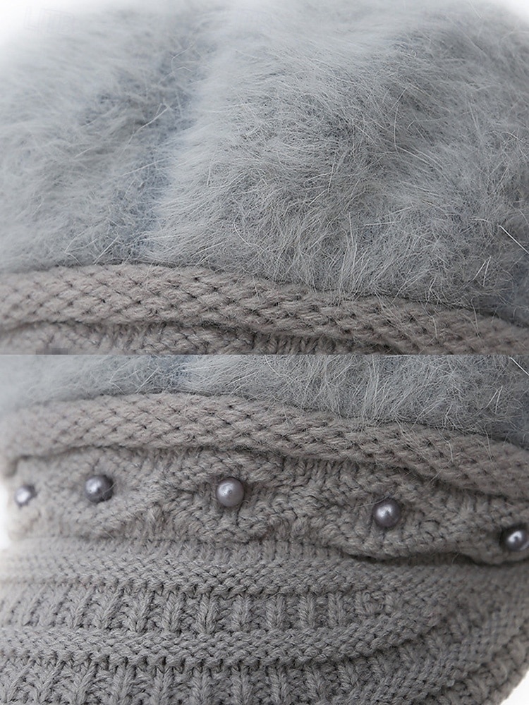 Dámská polyesterová čepice z umělé kožešiny, zdobená perlami, dostupná v několika barvách, ideální pro zimní outfity 2026 - $11.99 –P10