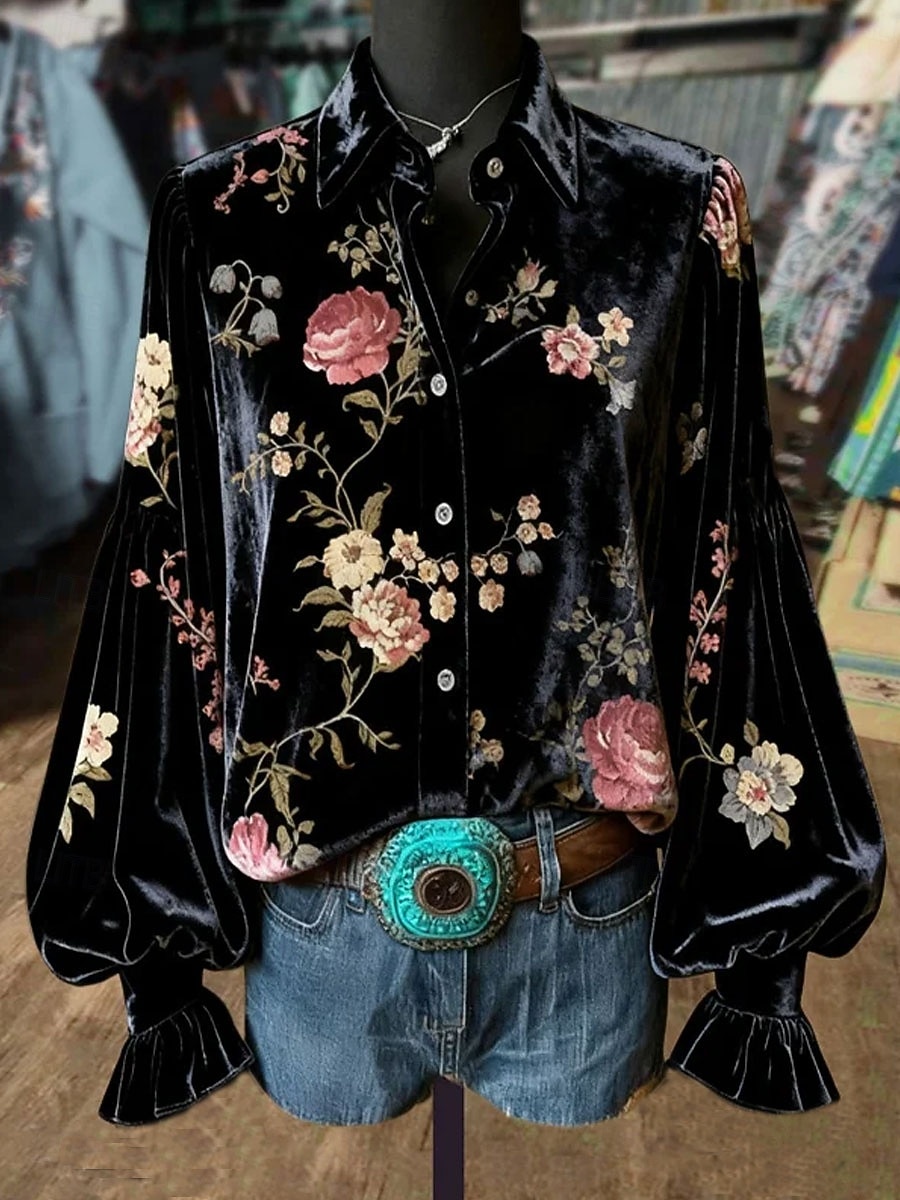 Damen Hemd Blumen Grafik Paisley-Muster Elegant Stilvoll Modern Langarm Hemdkragen Normale Oberteile Täglich Arbeit Party-Abendmode Blau Schwarz Rote Sommer Frühling Herbst Winter 2026 - $48.99 –P2