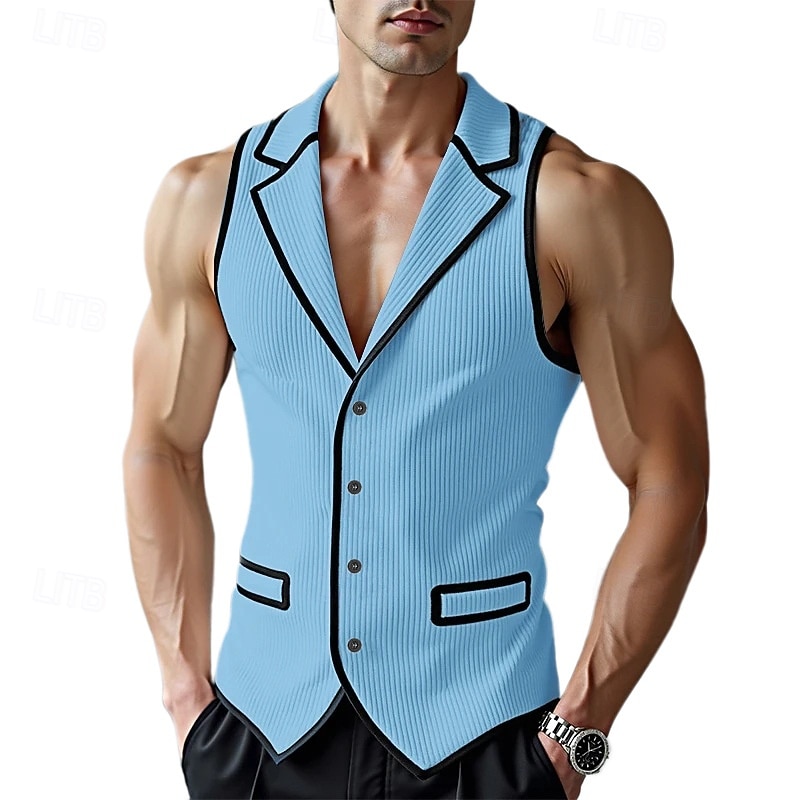 Hombre Camiseta sin mangas Camisa de Pana Camisa sin mangas Sin Mangas Cuello Barco Verano Primavera Bloque de color Tira de pozo Moda Design Músculo Botón frontal Exterior Noche Blanco Camiseta 2026 - $26.99 –P1