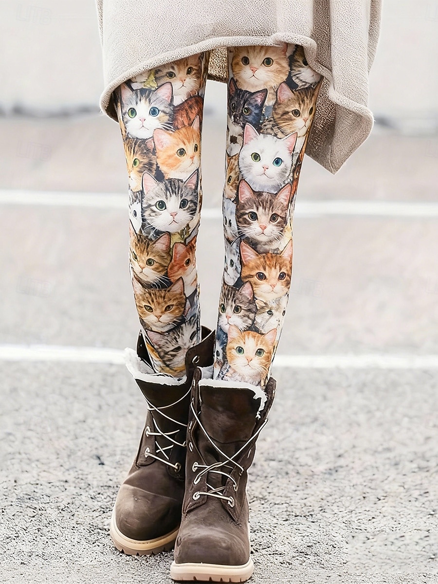 Damskie Getry Przytulne legginsy Urlop Codzienny Pełna długość Wysoka talia Graficzny Kot Drukowanie Komfort Wygodny Wysoka elastyczność Codzienny Urlop Święto Khaki Wiosna Jesień Opinający / a 2026 - $21.99 –P1