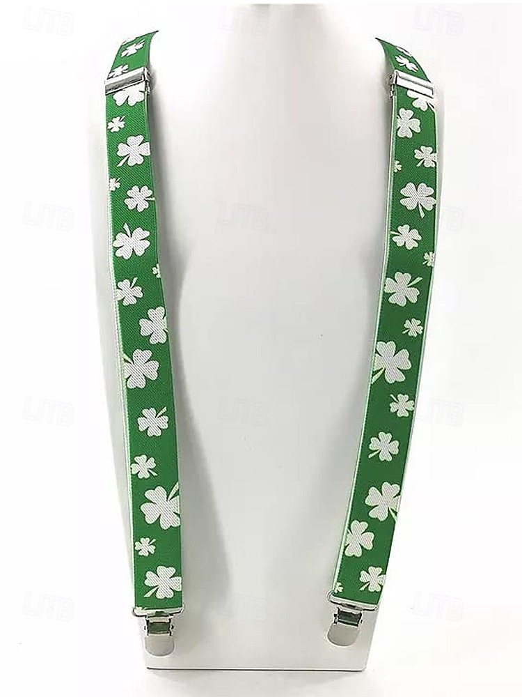 Miesten vihreät apilankuvioiset henkselit ja rusetti, polyesteriä, täydellinen Pyhän Patrickin päivään, karnevaaleille ja arkikäyttöön. 2026 - $11.99 –P8