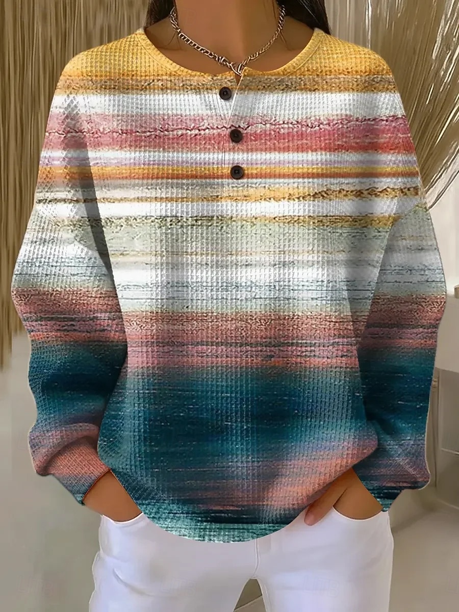 Femmes Sweatshirt Pull Boutons Graphique Géométrique Mode Occasionnel Imprimé manche longue Col ras du cou Hauts Réguliers Occasionnel Maison Travail Bleu Rouge Orange Bleu de minuit Printemps Automne de 2026 ? $27.99 –P3