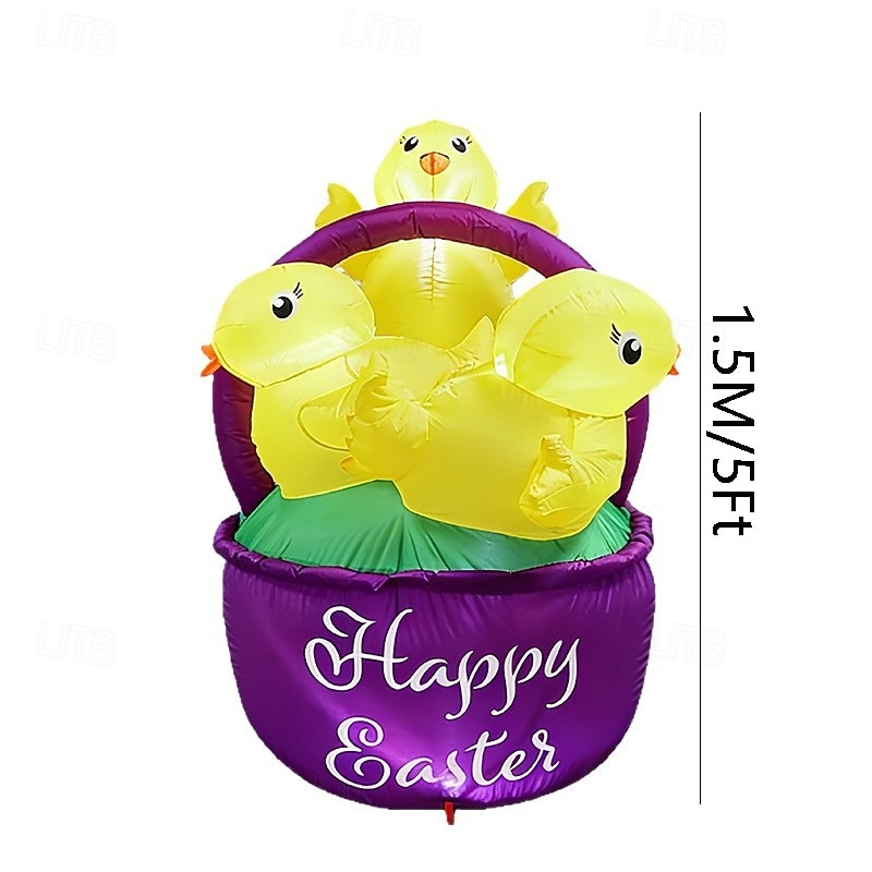 húsvéti felfújható dekoráció led lámpákkal 1,5 m / 5 láb három csibe virágkosár beltéri/kültéri udvar kert gyep party ünnepi hangulat dekoratív fények kellékek 2026 - $73.99 –P1