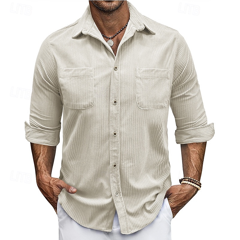 Hombre Camisa Camisa de verano Camisa casual Camisa de playa Camisa de Pana Abotonar la camisa Blanco Manga Larga Color sólido Diseño Casual Diario Bolsillo Ropa Moda Casual Cómodo 2026 - $42.99 –P5