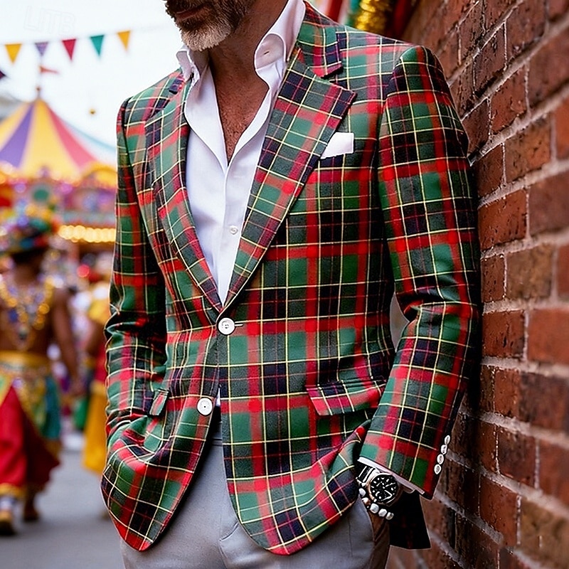 Per uomo Blazer Casuale Affari Carnevale Moda Primavera Autunno Poliestere Plaid Bottoni Monopetto Un Bottone Giacca Verde del 2026 a $49.99 –P1
