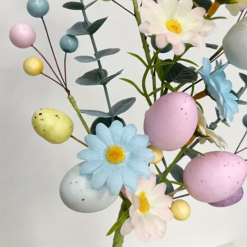 6pcs Artificial Easter Flower Stems with Speckled Eggs and Colorful Berries, Spring Centerpiece Decor with Pastel Eggs, Daisies, and Branches for Easter Arrangements 2026 - $32.99 –P6