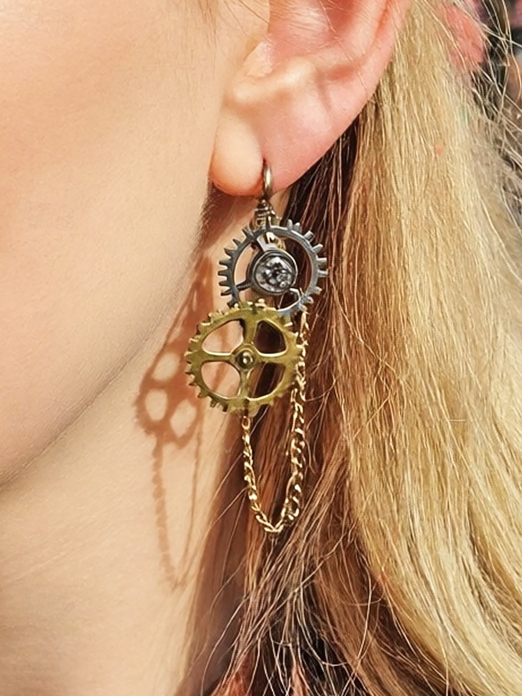 Women's Mardi Gras Multi-Style Asymmetrical Steampunk Gear Earrings - Alloy Drop Dangle for Carnival, Cosplay and Masquerade 2026 - $9.99 –P2