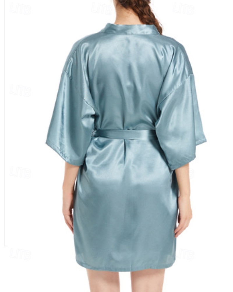 Women's Robe Casual Soft Satin Pure Color Daily Home Bed Short Sleeve V Neck Black White Light Green Pink Navy Blue Summer Regular Fit 2026 - $22.99 –P7