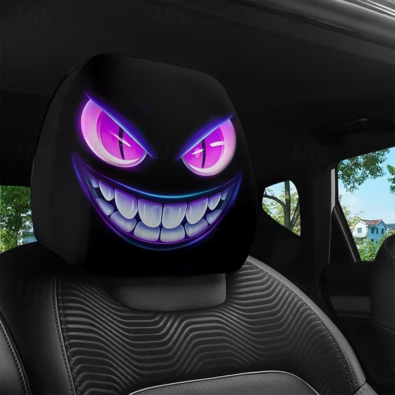 2pcs Cartoon Big-Eyed Face Printed Car Headrest Covers, Interior Decoration, Universal Fit, Washable, Easy to Install, Suitable for Long Trips Or Road Trips, Perfect Quirky Car Decoration 2026 - Kč154 –P20