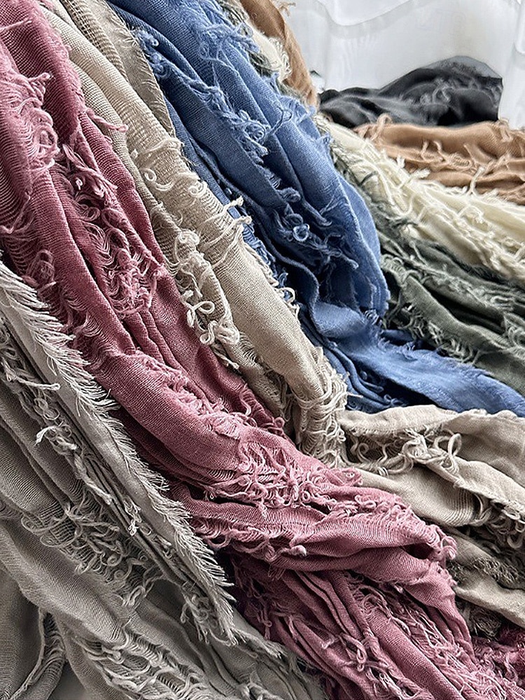 Naisten puuvilla-pellavahuivi hapsutetuilla tupsuilla – boheemi tyyli, useita värejä, kevyt ja mukava arkeen ja vapaa-aikaan 2026 - $14.99 –P11