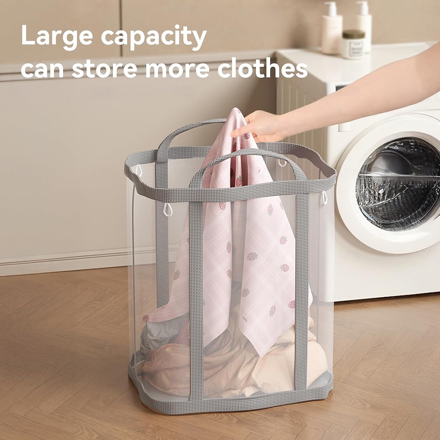 1ks přenosný síťovaný koš na prádlo skládací polyesterový úložný organizér prodyšný látkový váček závěsný organizér na prádlo na špinavé prádlo, hračky a různé předměty vysouvací koš na prádlo 2026 - $16.99 –P5