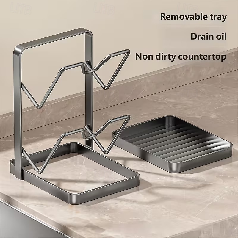 konyhai edényfedő tárolóállvány, edényfedő vágódeszka tartó kivehető csepptálcával, helytakarékos konyhai edényfedő szervező állvány pultra 2026 - $21.33 –P4