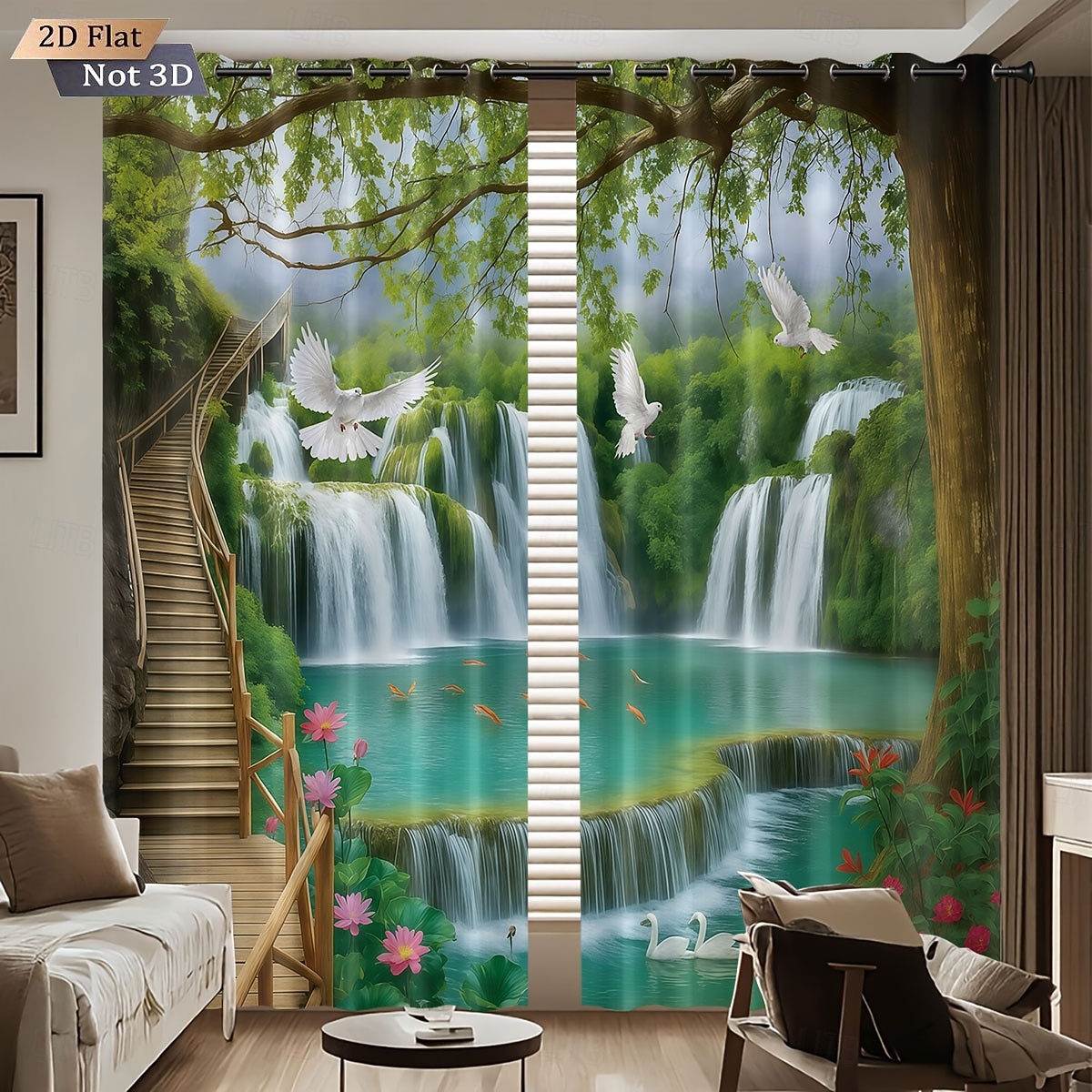 Комплект из 2 предметов, перфорированные затемняющие шторы с 3D-печатью для ландшафтного дизайна, утепления, для комнаты отдыха на открытом воздухе и балкона 2026 - $32.99 –P1